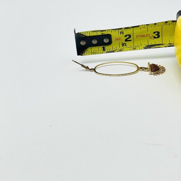 Oval Hoop Earrings Half Sun Charm Gold Tone Brown Glitter Bead Boho Festival - Picture 3 of 9